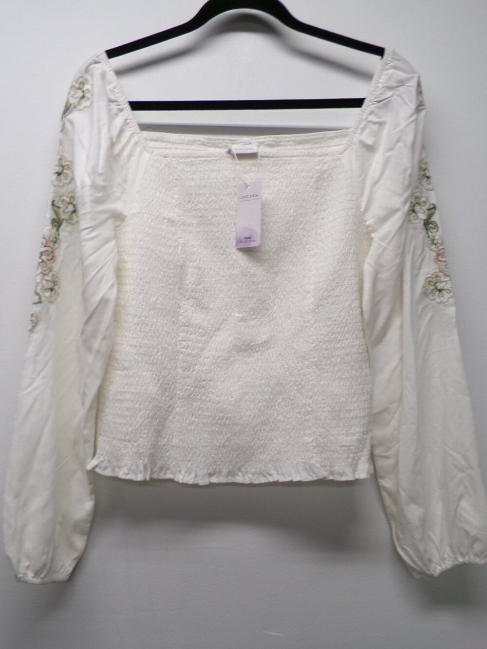 NWT LASCANA Floral Embroidered Balloon Sleeve Smocked Boho Top Shirt sz 12/14